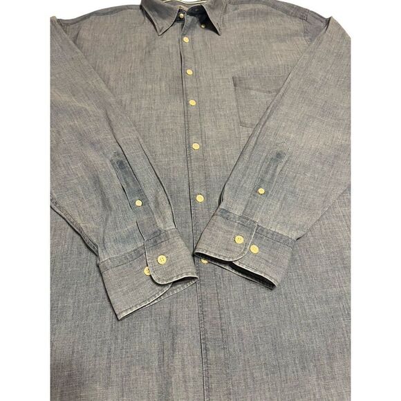 Peter Millar Men's Long Sleeve Dress Shirt Blue Denim Style Logo Blue Size 2XL - Picture 6 of 11